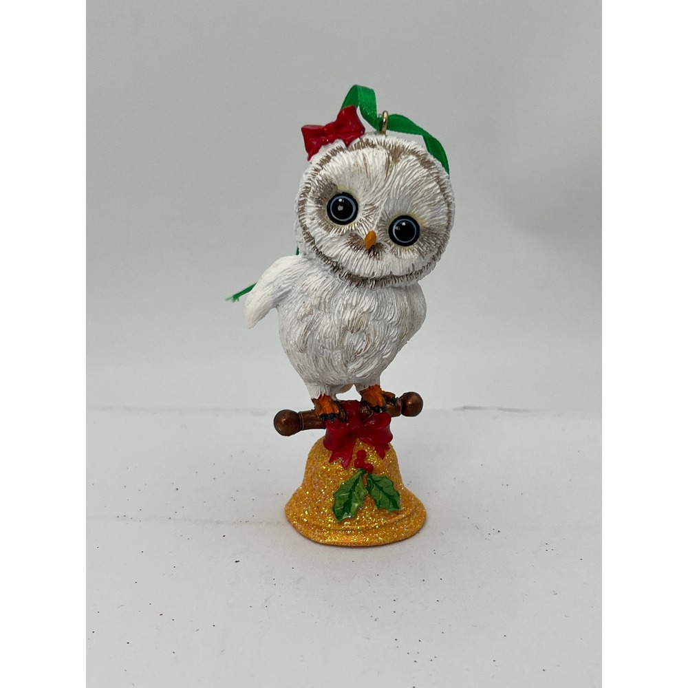 The Baby Animal Ornaments Owl White Christmas Bell Glitter Red Bow Holiday Decor